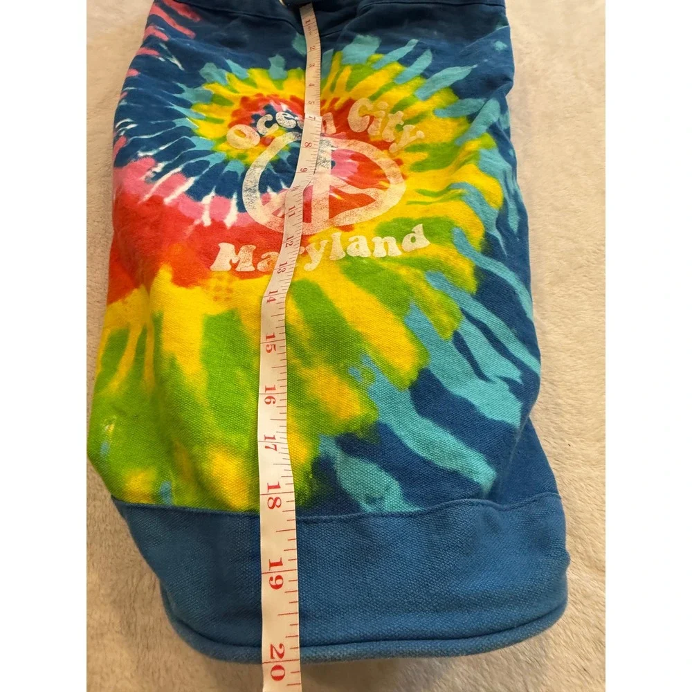 Ocean City Maryland Tie Dye Peace Sign Canvas Drawstring Duffel Bag Blue